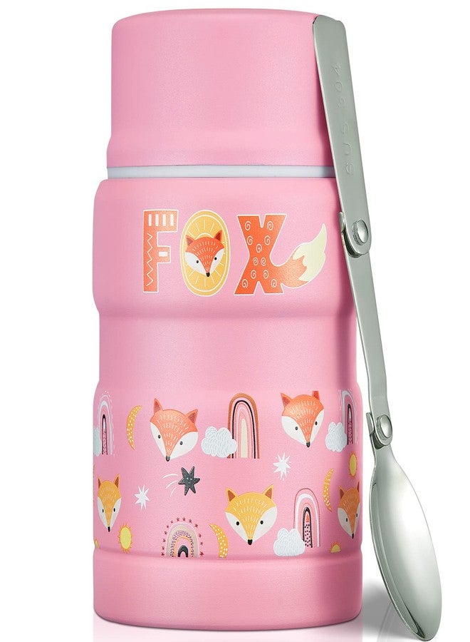 Charcy 17oz Thermo for Hot Food, Insulated Lunch Food Container with Folding Spoon QB - Pink Fox - Image 1